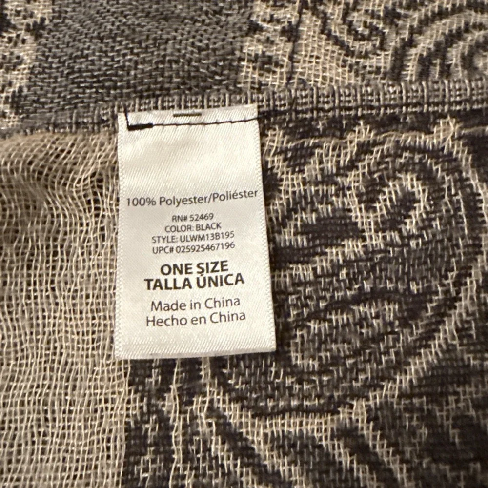 Black Grey Paisley Scarf Fringe Trim Pashmina Wrap ULWM13B195